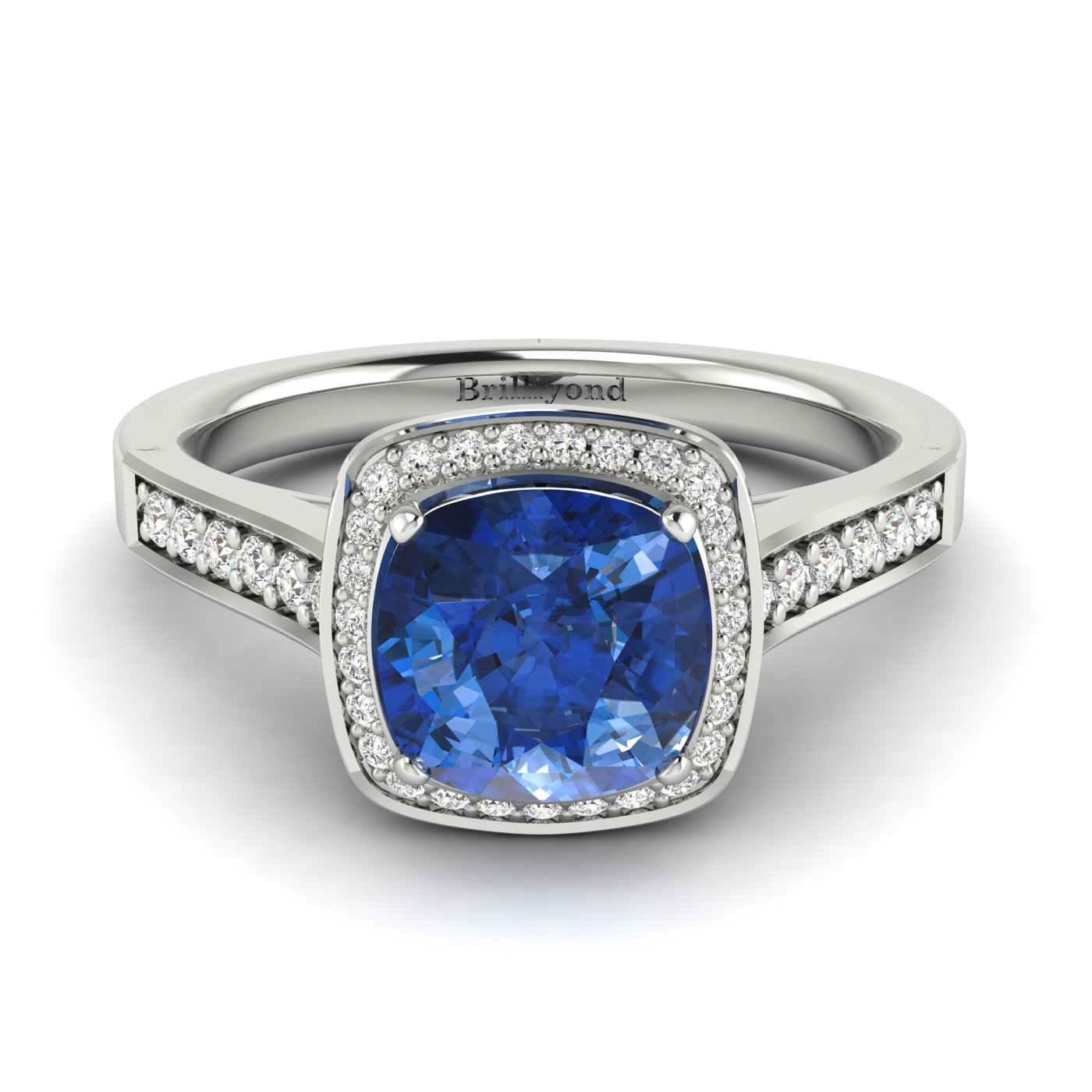 Blue Sapphire White Gold Cushion Cut Engagement Ring Arcadia