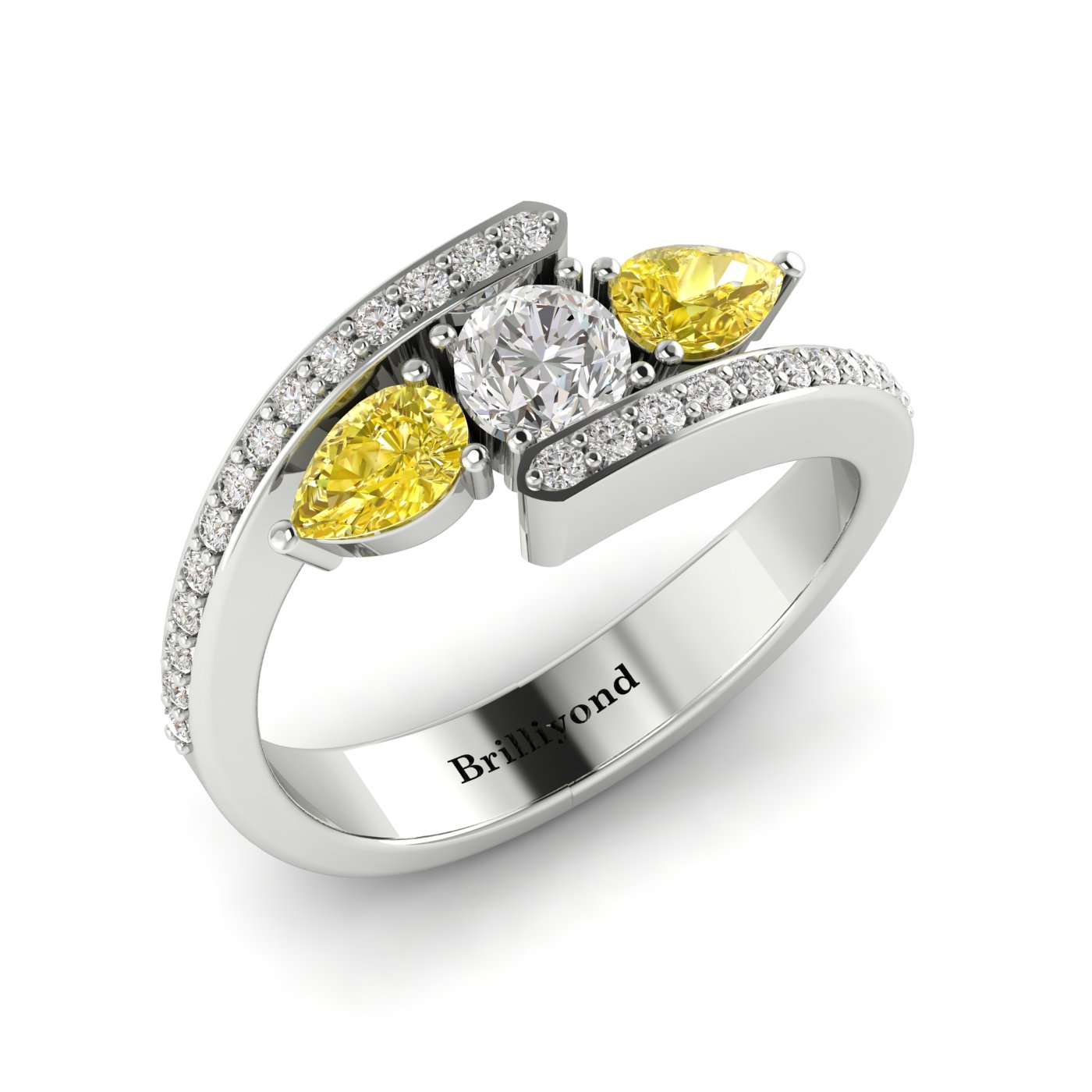 Diamond Yellow Sapphire White Gold Colour Accented Engagement Ring Naiad