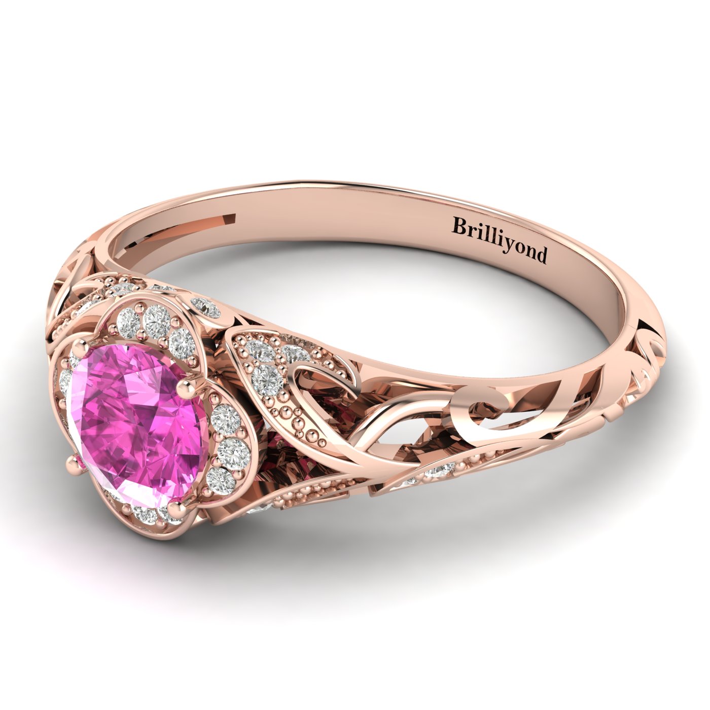 Vintage Sapphire Engagement Ring Country Road Pink Sapphire Rose Gold 